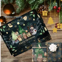 Woodland Animals Christmas Teal Wrapping Paper Sheets