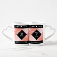 Elegant 35th Coral Wedding Anniversary Celebration Coffee Mug Set