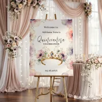 Watercolor Blush Anemone Gold Tiara Quinceañera Foam Board