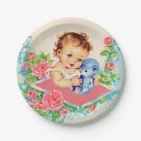 Vintage Baby Girl, baby shower Cake Paper Plates