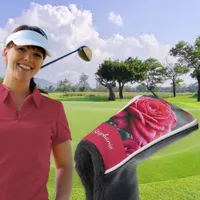 Elegant Red Roses with Raindrops Floral Golf Head Cover