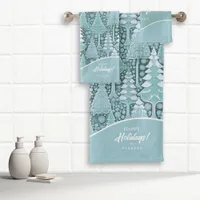 Stylized Coastal Christmas Trees Pattern#6 ID1009 Bath Towel Set