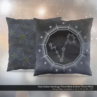 Dark Zodiac Astrology: Pisces Black & Silver Throw Pillow