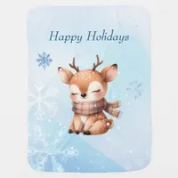 Cute Cartoon Deer in Snow Baby Blanket