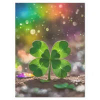 Delicate four-leaf clover in the sunlight tissue paper