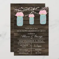 Barn wood mason jars rustic housewarming invitation