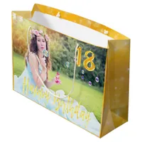 18th birthday custom photo gold girl large gift bag