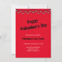 Pink and red hearts happy valentines day invitation