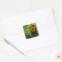 Rustic Sunflowers Cowboy Boots Western Wedding Square Sticker