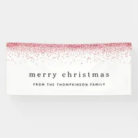 Red Faux Glitter Border Name Merry Christmas Banner