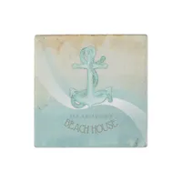 Beach House Nautical Anchor and Rope Aqua ID623 Stone Magnet