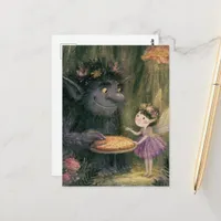 Fairy and a Cute Troll Pizza Party in the Woods Postcard