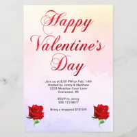 Happy Valentine's Day Soft Pastel Red Roses Party Flyer