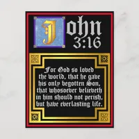 John 3 16 Illuminated Letter Easter Bible Quote Holiday Postcard