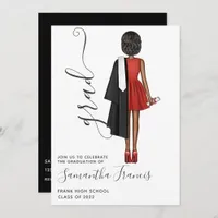 Elegant Red, Black and White Girl Graduation Party Invitation