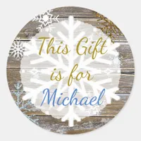 Christmas Gift  Wood Gold Snowflakes Gift Tag