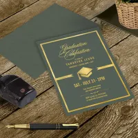 Gold Cap Graduation Sage Green ID834 Foil Invitation