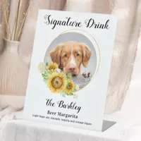 Custom Signature Drink Sunflowers Pet Wedding Pedestal Sign