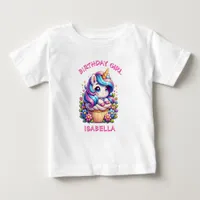 Cute Unicorn & Cupcake Personalized Birthday Girl Baby T-Shirt