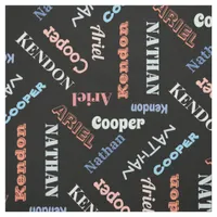 Add 4 Kids or Pet's Names Custom Black By The Yard Fabric