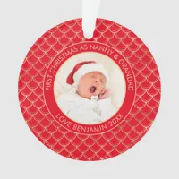 First Christmas Nanny Grandad Photo Red Gold Ornament