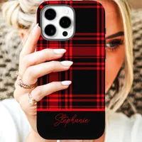 Red Black Plaid Custom Name iPhone 16 Pro Case