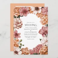 Terra Peach, Clay Rose & Soft Blush Buff Wedding Invitation