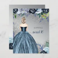 Budget Blue Sparkle Dress Sweet 16 Invitation