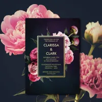 Bold Pink Moody Peony Flower Chic Wedding Foil Invitation