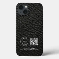 Company Logo QR Code Name Black Faux Leather  iPhone 13 Case