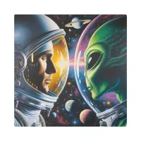 Alien and Astronaut in Space  Metal Print