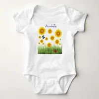 Butterfly, Ladybug Sunflowers, Grass, Enchanting Baby Bodysuit