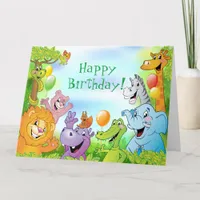 Safari jungle with smiling animals Happy Birthday Card