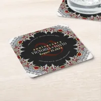 Red Silver Diamonds Wedding Anniversary Box Square Paper Coaster