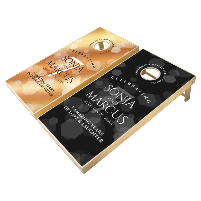 Elegant 7th Copper Wedding Anniversary Celebration Cornhole Set