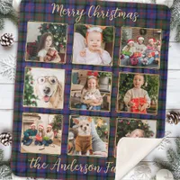Family Christmas Plaid Personalized Photo Collage Sherpa Blanket