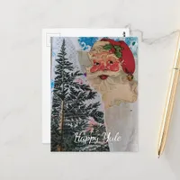 Vintage Santa Mixed  Collage Happy Yule Postcard