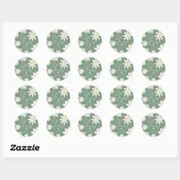 Sage Green Bohemian Daisy Flower Round Sticker