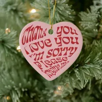 Ho'oponopono Heart-Shaped Text Red Ceramic Ornament