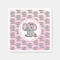 Pink Elephant Girl's Baby Shower Napkins