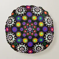 Psychedelic Dot Mandala  Round Pillow