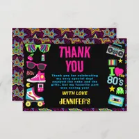 Custom Retro Neon 80's Birthday Party Thank You Card