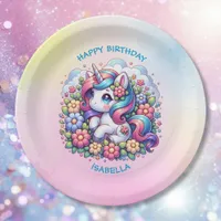 Cute Unicorn Pink Girl's Birthday Paper Plates