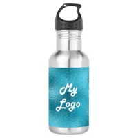 Personalized blue metallic business company logo stainless steel water bottle