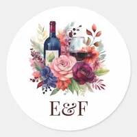 Vino Before Vows Floral Wine Bridal Shower Classic Round Sticker