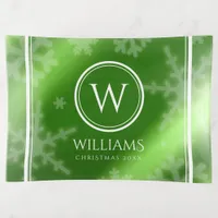 Festive Green Foil Snowflakes Monogram Name Trinket Tray