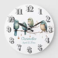 Whimsical Birds on Branches  Pastel Baby Shower Large Clock