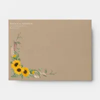 Rustic Kraft Sunflower Wedding Return Address Envelope