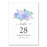 Hydrangea Blue and Light Lavender Wedding Table Number