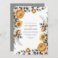Butter Yellow & Dove Gray Botanical Floral Wedding Invitation